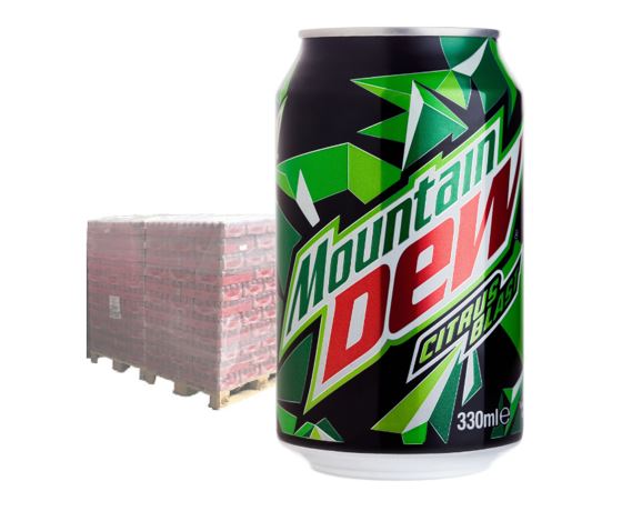 Mountain Dew 24 x 330 ml, Origine, 99 barquettes / Europalette